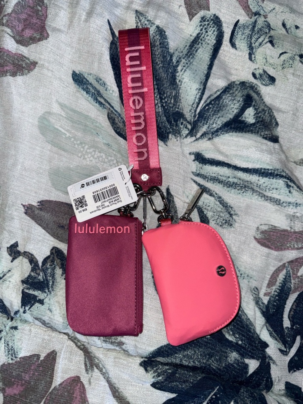 Lululemon Dual Pouch Wristlet Wordmark Washed Mauve/Sakura Pink/White